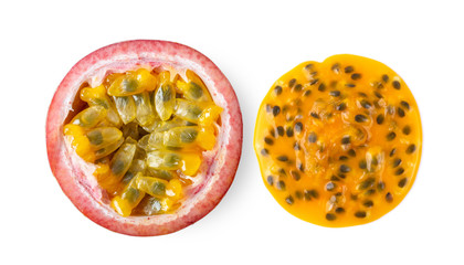 passion fruit isolated on white background. top view