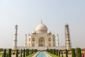 Fototapeta na wymiar Agra, Uttar Pradesh, India- 16th April 2017- Majestic Taj Mahal one of the Wonders of the World undergoes renovation 