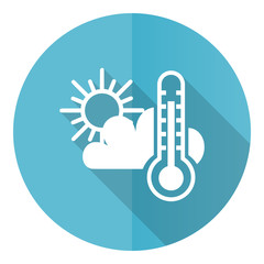 Weather forecast blue round flat design vector icon isolated on white background