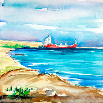 Beautiful sea side, watercolor, art, illustration