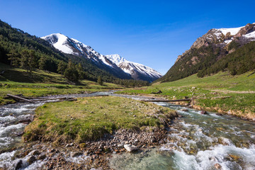 Fototapeta na wymiar River in Caucasus Mountains. Karachay-Cherkessia republic, Russia