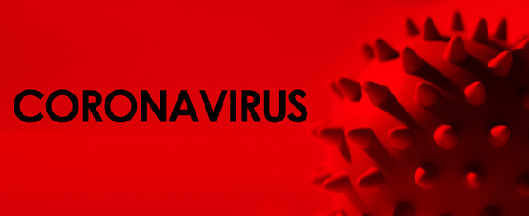 Inscription CORONAVIRUS on red background. World Health Organization WHO introduced new official...