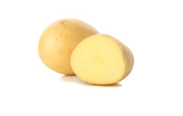 Ripe young potato isolated on white background