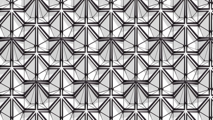 Abstract 3D background with fantasy luxury pattern of black and white plastic and metallic triangular polygons. 3D illustration