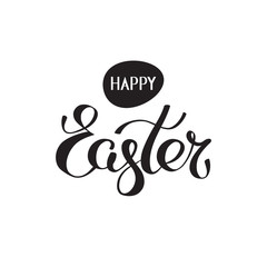 Happy easter hand lettering vector. Handwritten happy easter greeting card. Script font. Isolated black symbol on white background. Template typography design, vector illustration