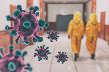 Coronavirus virus and men in protecting suit