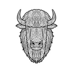 Vector illustration of bison head zentangle © terbit