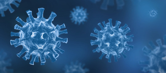 Naklejka premium Koronawirus COVID-19 - Floating Virus Background - 3D Virology and Microbiology