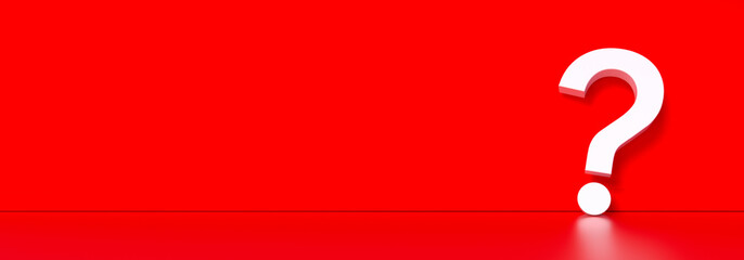 Naklejka premium question mark in front of a red color wall background. Business support concept - 3D Rendering.