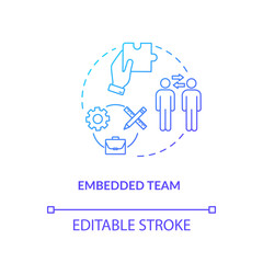 Embedded team, coworking type concept icon. Cross-functionality team idea thin line illustration. Staff cooperation, personnel UX roles involving. Vector isolated outline RGB color drawing