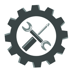 gear icon screwdriver and wrench gray isolated on white background
