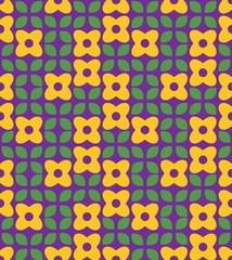 Bright colors of seamless pattern with  geometry and leaf.