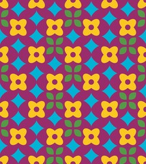 Bright colors of seamless pattern with  mosaic and leaf.