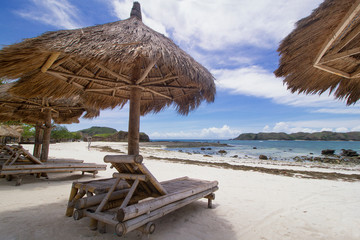 bamboo deck chair on the beach, Tanjung Ann beach, Lombok, Indonesia
