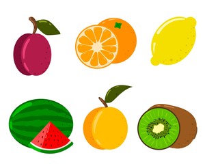 Fruit set icons isolated on white background. Flat infographic icons. Isolated vector illustration.