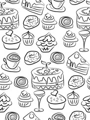 Hand drawn sweets and candies pattern. doodles. Isolated food on white background. Seamless texture.