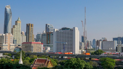 Tall buildings and skytrain routes In Bangkok, Thailand