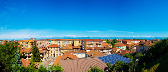 Fototapeta na wymiar View of the town of Fossano, Piemont, Italy.