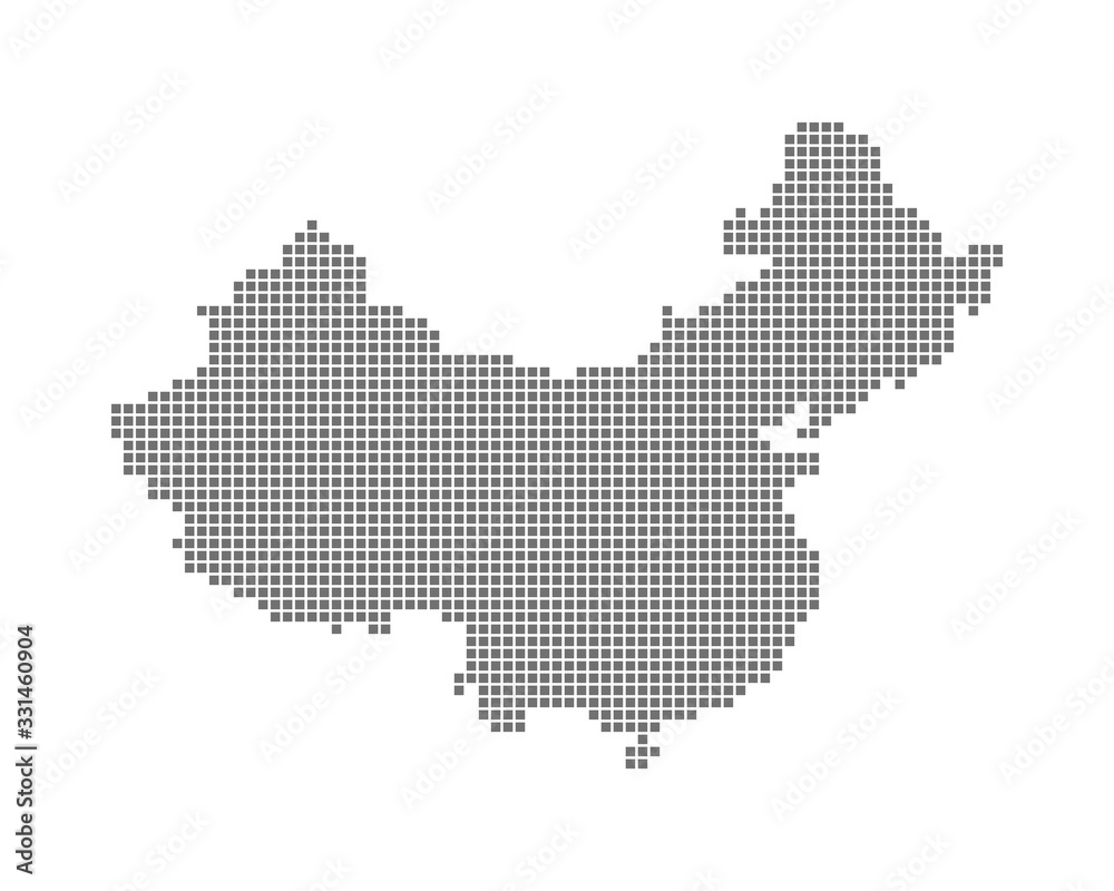 Wall mural abstract china map with square pixel dots spot modern tecnology concept design isolated on white bac