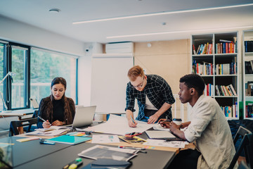 Focused diverse colleagues creating common project