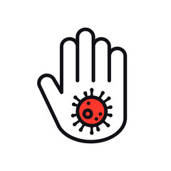 Stop coronavirus concept. Hand with dangerous cell COVID-19.