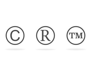Trademark symbols for copyright and right of property. Flat design with shadow. Vector EPS 10