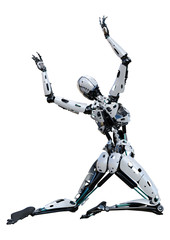 3D Rendering Female Robot on White