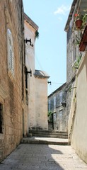 narrow street in the old town of Korcula, Croatia