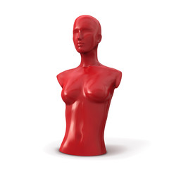 Red female mannequin. Body without hands and without legs. Vector illustration.