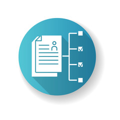 Recruitment strategy blue flat design long shadow glyph icon. Professional employment program, headhunting plan. Employee selection process organization. Silhouette RGB color illustration