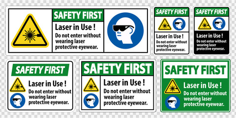 Safety First PPE Safety Label,Laser In Use Do Not Enter Without Wearing Laser Protective Eyewear