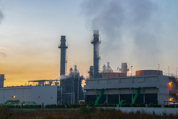 Fototapeta na wymiar Gas turbine electrical power plant with twilight