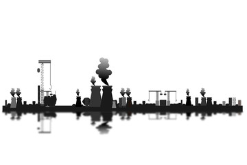 Obraz premium Nature Pollution Plant Pipe Dirty Waste Air And Water Polluted Environment Flat Vector Illustration, The smoke that come out of chimney fire in an industrail estate.