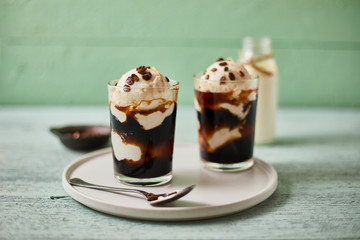 Iced coffee with vanilla ice cream.