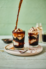 Iced coffee with vanilla ice cream.