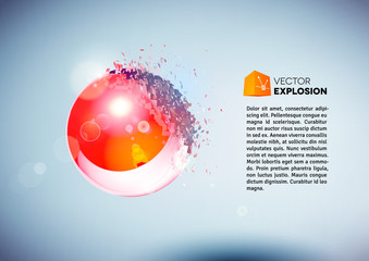Red 3D ball exploded into pieces