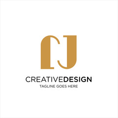 Initial letter NJ JN minimalist art logo, gold color on white background.