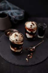 Iced coffee with vanilla ice cream.