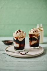 Iced coffee with vanilla ice cream.