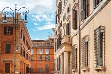 Fototapeta premium ROME, ITALY - January 17, 2019: Traditional street view of old buildings. is a city and special comune in Italy. With 2.9 million residents. Rome, ITALY