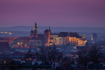 Panorama of Cracow, Poland, with royal Wawel castle, cathedral.