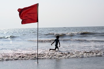 Red flag on juhu beach Mumbai 