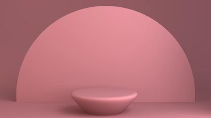 Pink light background, studio and pedestal. 3d illustration, 3d rendering.