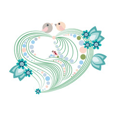 Obraz premium flat heart and birds, design element, flat background