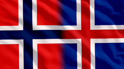Fototapeta premium Waving Norway and Iceland Flags