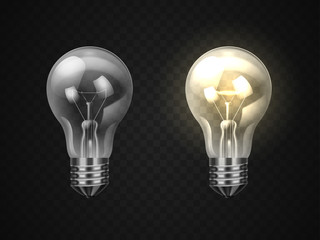 Set of off and on realistic lamp or 3d lightbulb