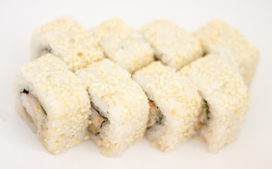 fresh roll japanese food on white background