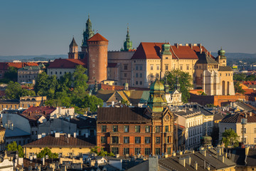Panorama of Cracow, Poland, with royal Wawel castle, cathedral. - obrazy, fototapety, plakaty
