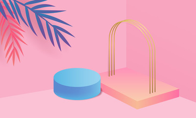 Background vector 3d pink rendering with podium and minimal pink wall scene, minimal abstract background 3d rendering abstract geometric shape pink pastel color. Stage for awards on website in modern.