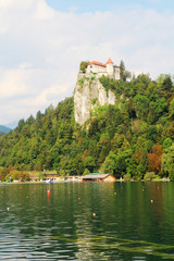 Fototapeta na wymiar Bled Castle overlooking Lake Bled, Slovenia